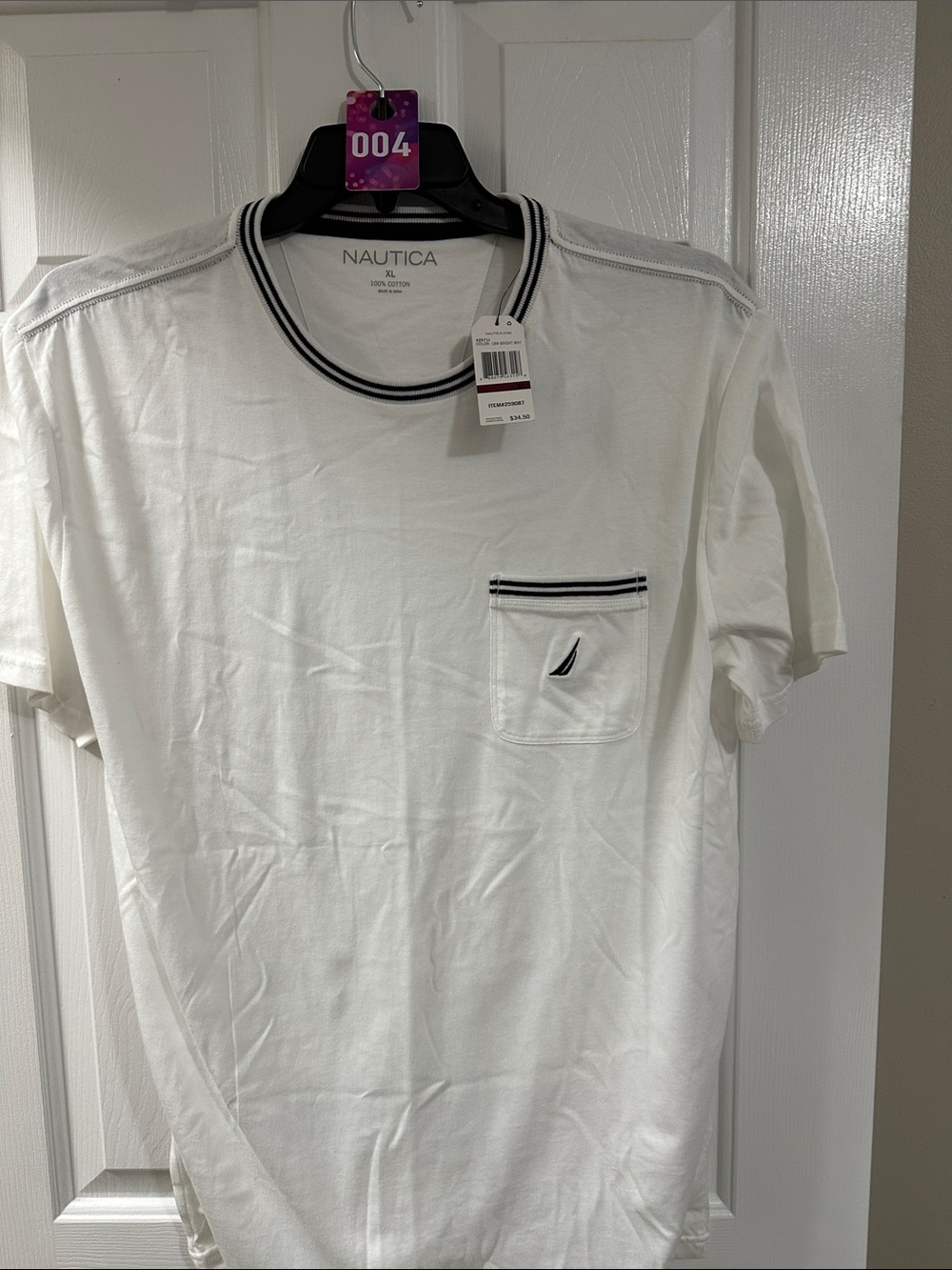 Nautica White Short Sleeve Crewneck Pocket Tee with Contrast Trim